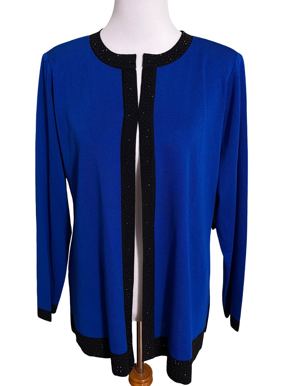 Women’s Royal Blue Open-Front Cardigan with Black Trim